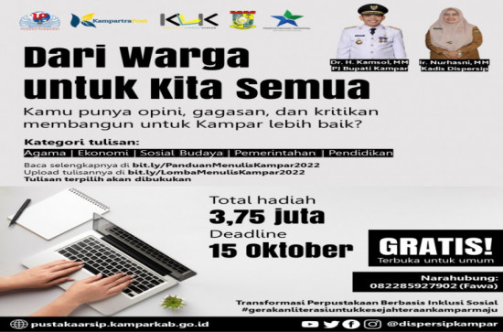 Lomba Menulis yang ditaja oleh Dispersip Mendekati proses seleksi akhir